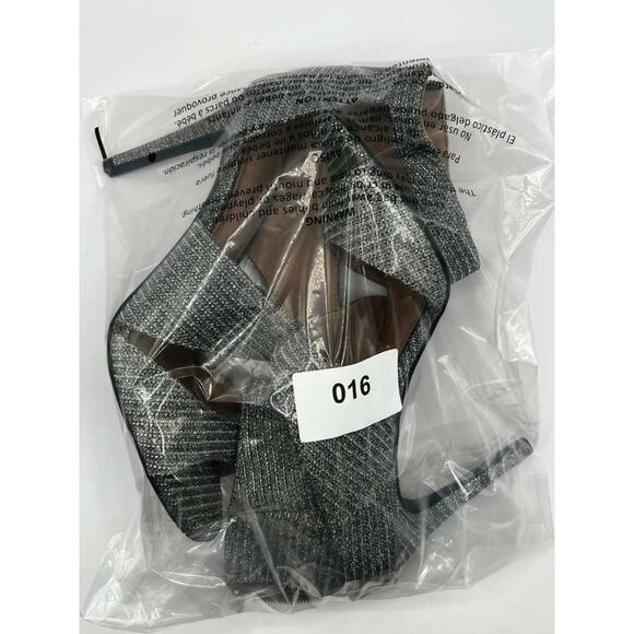 Christian Siriano Silver Shimmer Party Pumps 3.5" Heels Open Toe Ankle Strap 8 - Picture 10 of 10